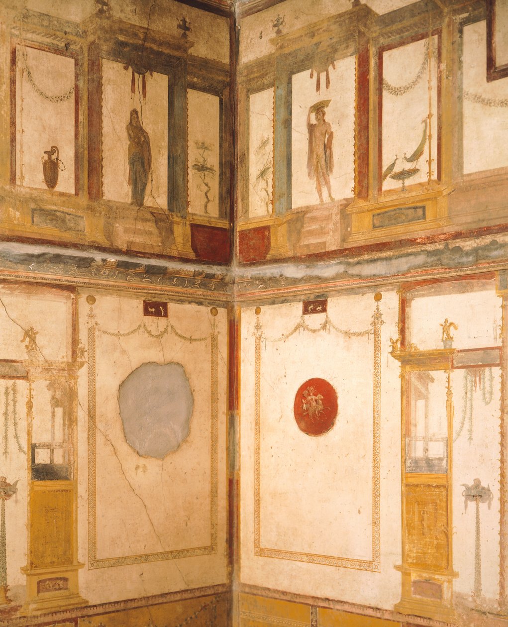 Detalje af fresker, der dekorerer værelse, House of Vettii, Pompeji, Campania, romersk civilisation af Roman Roman