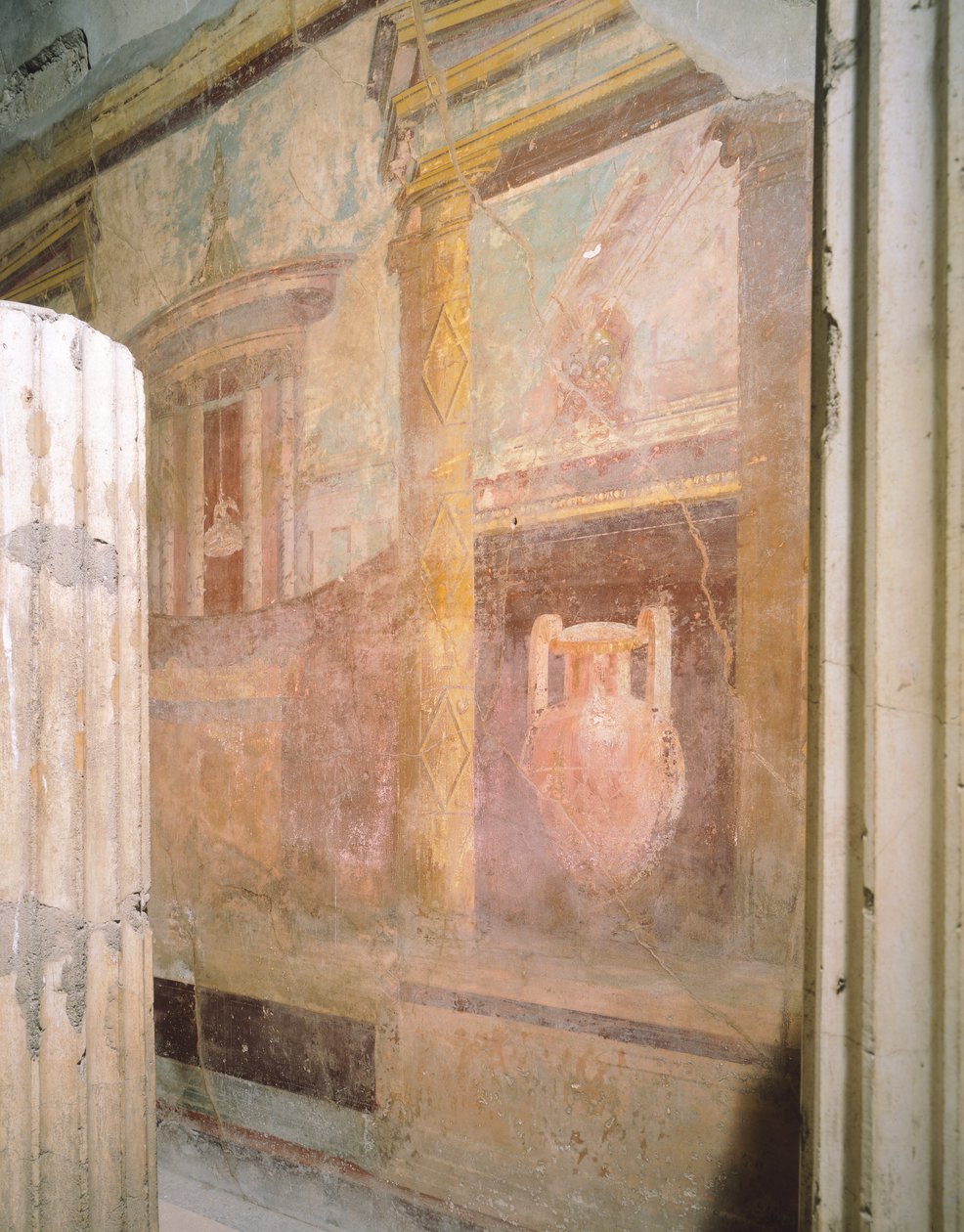 Detalje af fresker i tricliniumhallen, Labyrintens hus, Pompeji, Campania, romersk civilisation af Roman Roman