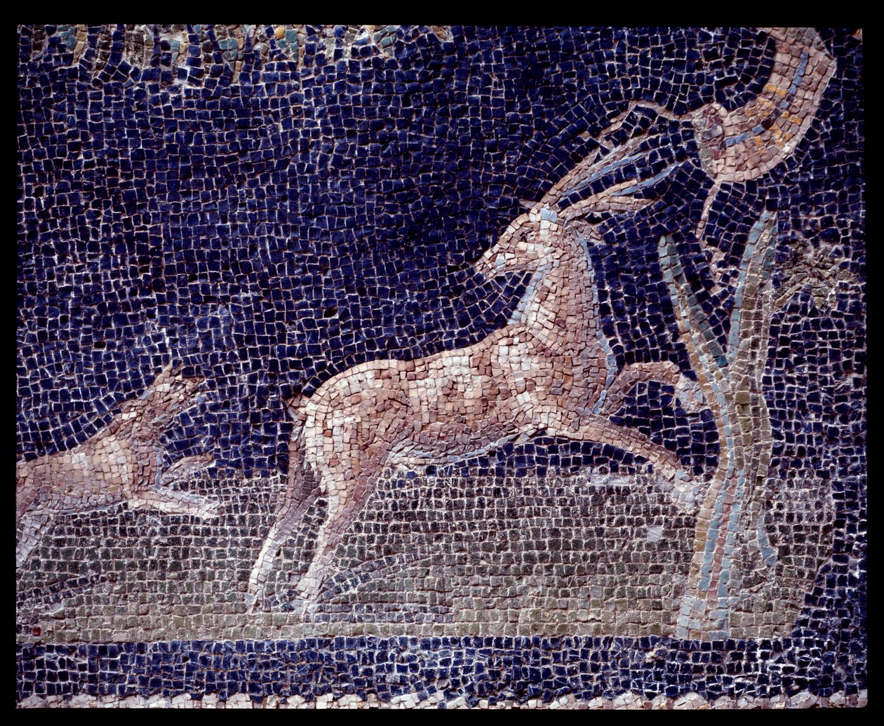 Detalje af vægmosaikker af nymfæet i Casa di Nettuno e Amphitrite, 5. århundrede f.Kr.-1. århundrede e.Kr. af Roman Roman