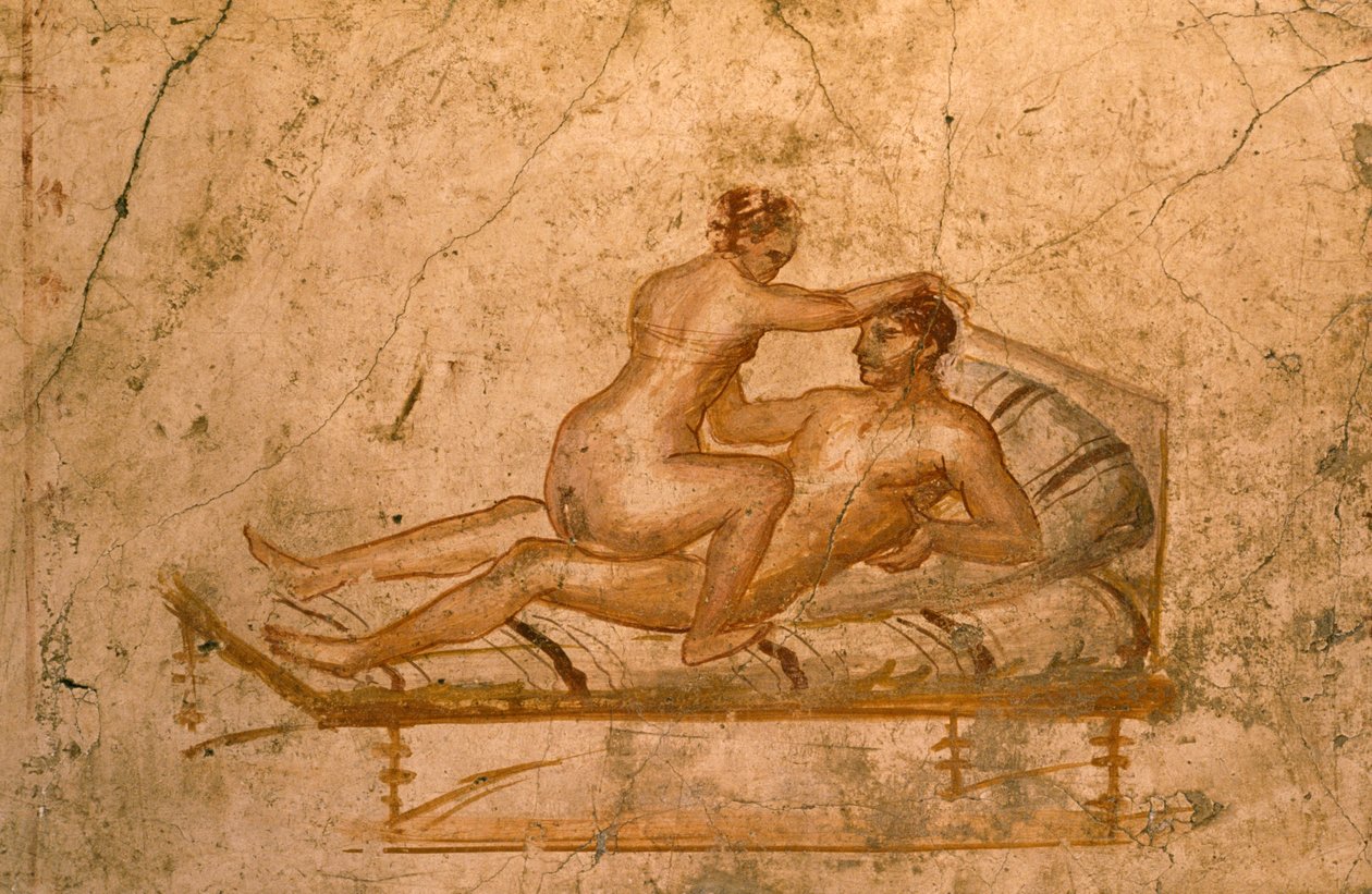 Erotisk freskomaleri fra kabinen i huset Vettii, Pompeji (UNESCOs verdensarvsliste). af Roman Roman