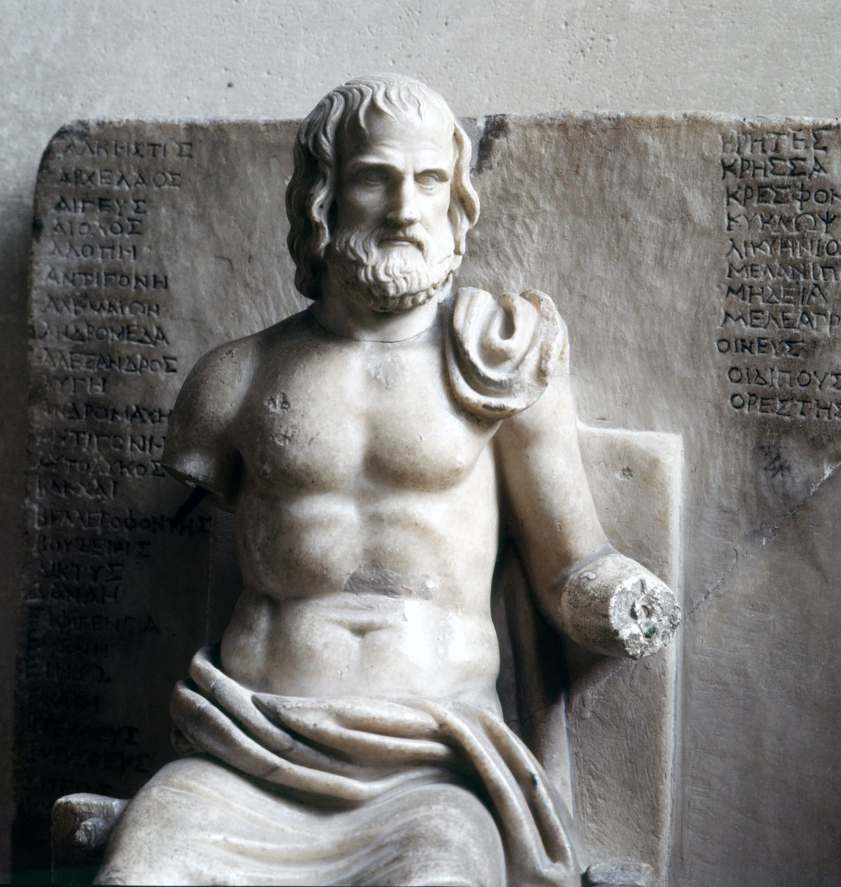 Euripides, græsk tragisk digter. (romersk kejserlig marmor) Louvre-museet, Paris. af Roman Roman
