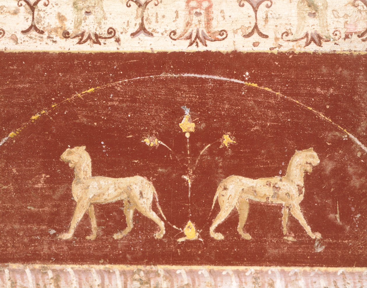 Fresko dekoration fra Hall of Tablino, House of Marcus Lucretius Fronto, Pompeji, Campania, romersk civilisation af Roman Roman