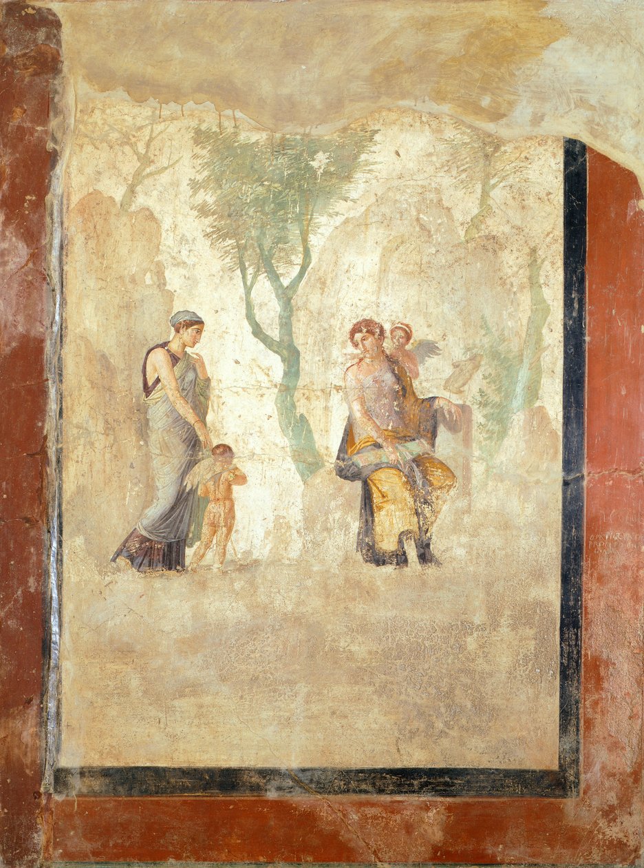 Kalkmaleri, der viser Eros, der bliver straffet i nærvær af Afrodite, fra House of Love Punished, Pompeji (UNESCOs verdensarvsliste af Roman Roman