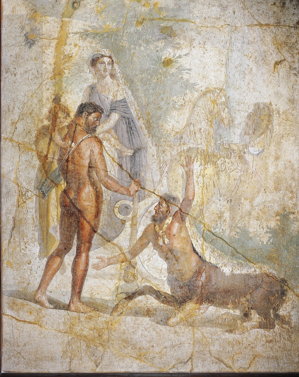 Fresko af Hercules, Deianira og Hyllus krydser floden Evenus fra Pompei, Italien af Roman Roman