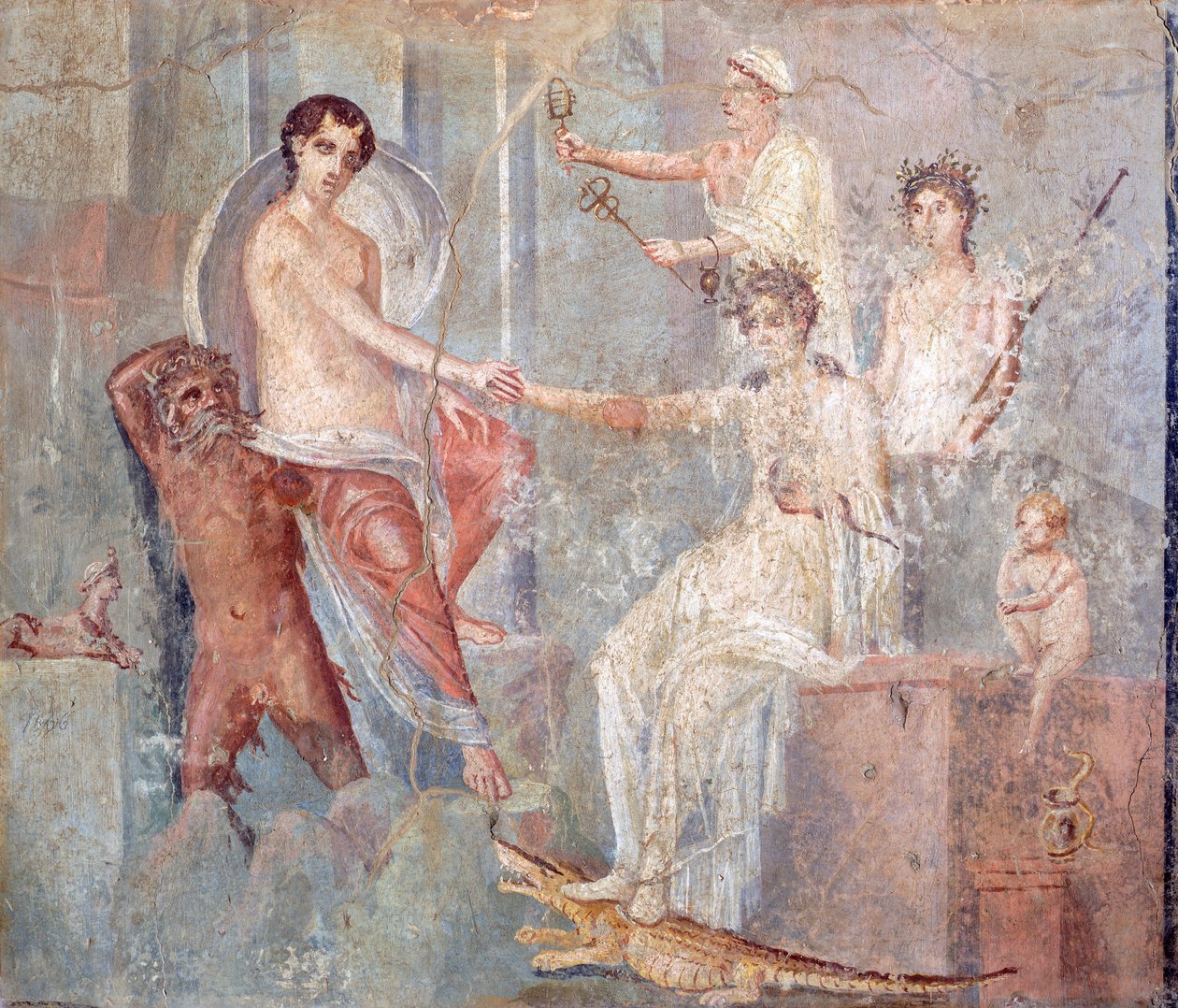 Kalkmaleri, der viser Ios ankomst til Egypten, Pompeji, Campania, romersk civilisation af Roman Roman