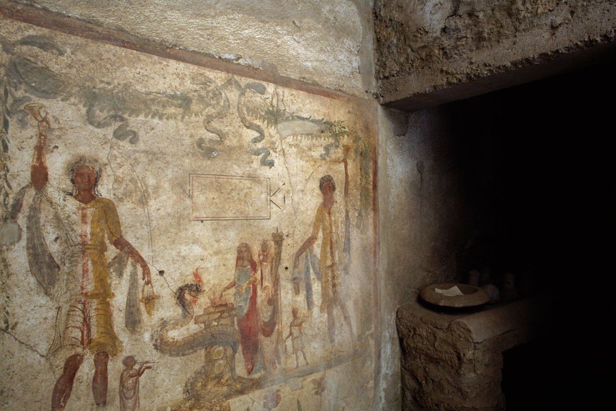 Fresko af Lararium nær indgangen til køkkenet, Caius Julius Polybius
