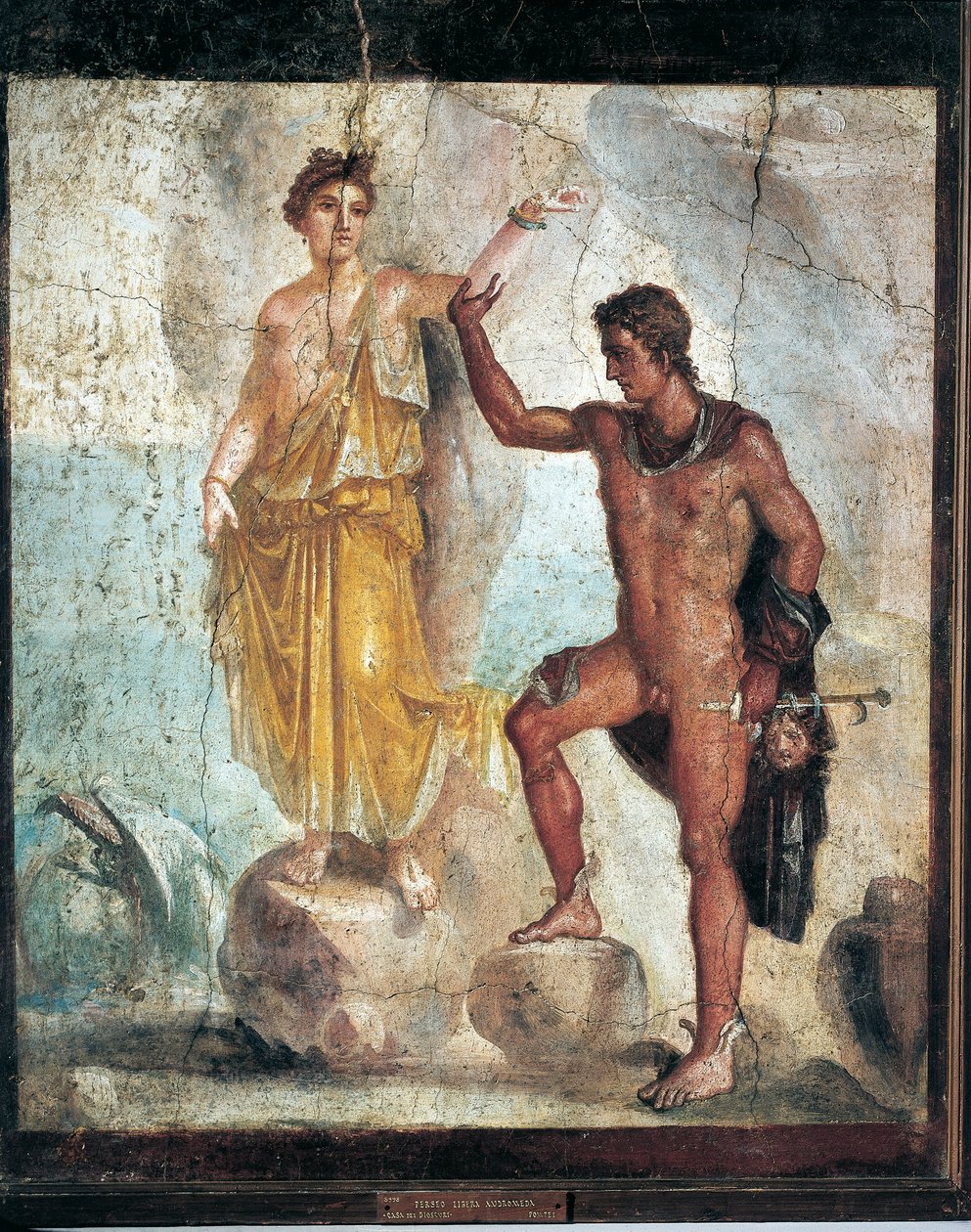 Perseusta ja Andromedaa kuvaava fresko Italiasta, Campaniasta, Pompejista, maalaus kipsille, 55-79 jKr. af Roman Roman