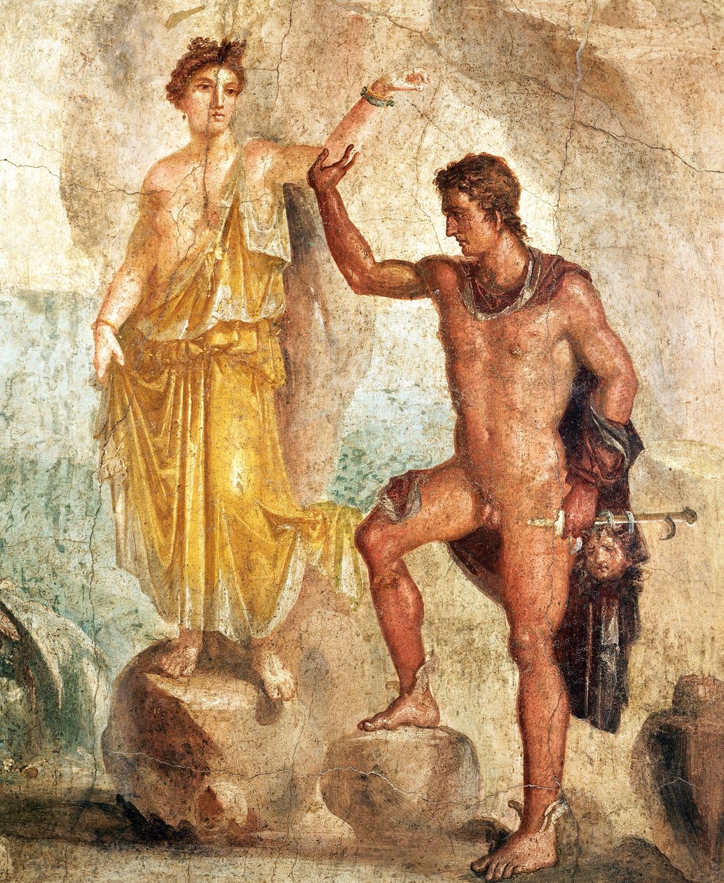 Fresco forestillende Perseus og Andromeda, maleri på gips af Roman Roman