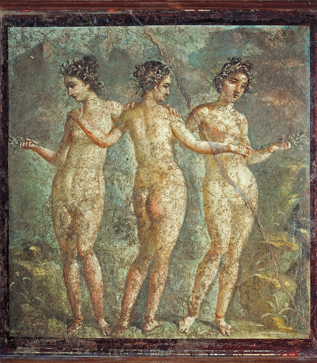 Kolme armoa kuvaava fresko Pompejista, Italiasta af Roman Roman