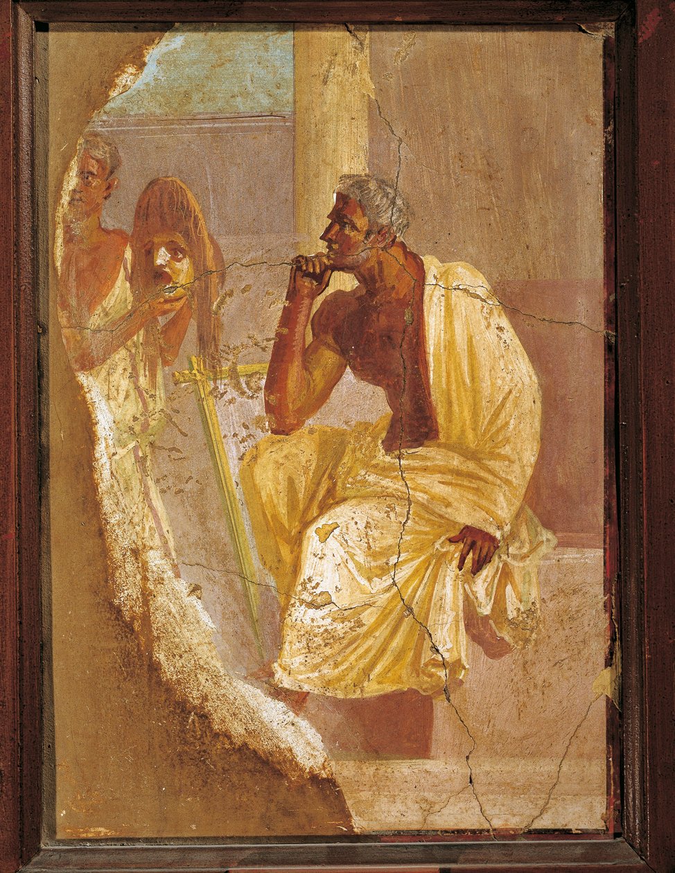 Fresco forestillende skuespiller og tragisk maske, fra Pompei, Italien af Roman Roman