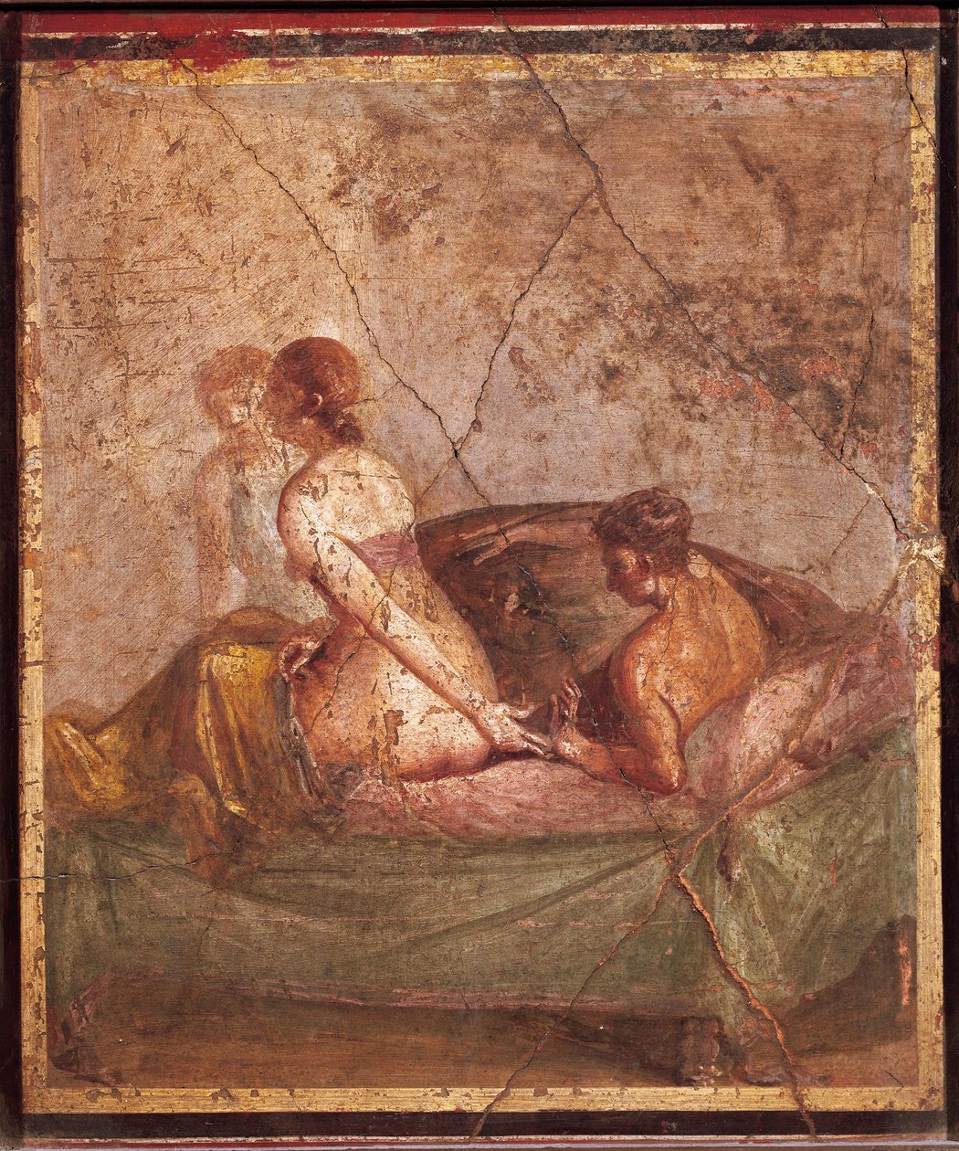Kalkmaleri, der afbilder erotisk emne, fra Pompei, Italien af Roman Roman