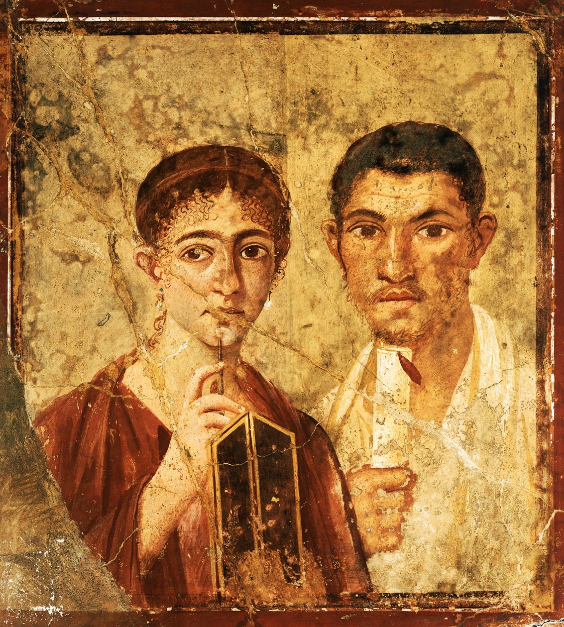 Fresko af portræt af Paquio Proculo og hans kone, fra Pompeji (UNESCOs verdensarvsliste af Roman Roman