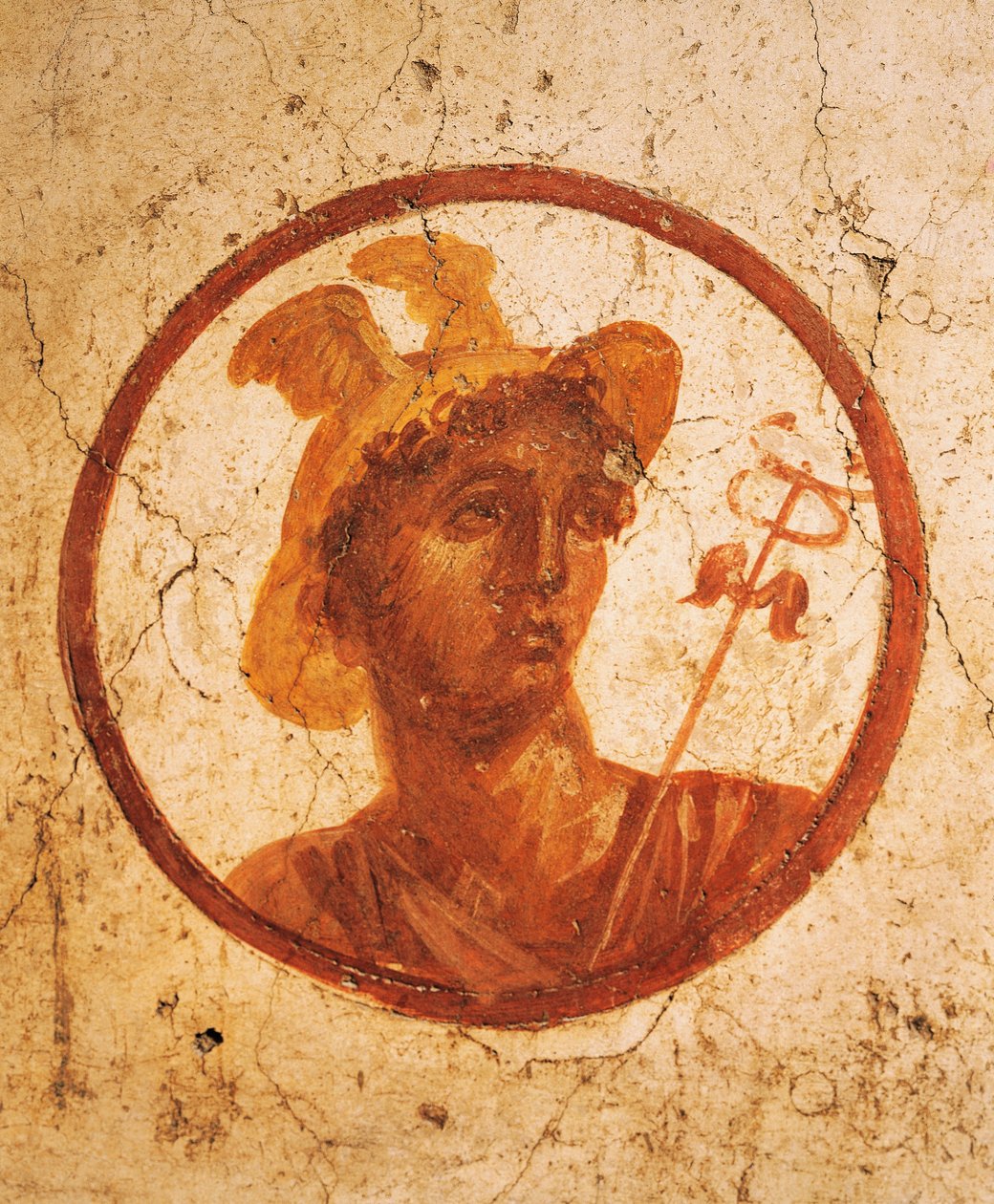 Fresko, joka kuvaa miehen muotokuvaa valkoisella pohjalla, House of Ancient Hunt, Pompeii, Campania, roomalainen sivilisaatio af Roman Roman