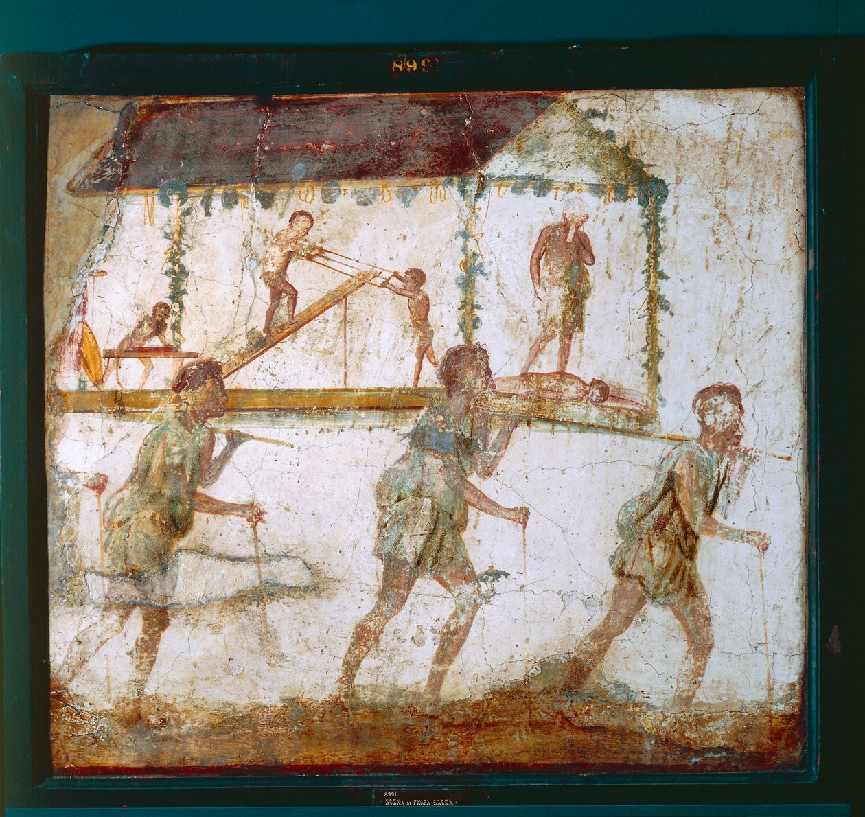 Kalkmaleri, der forestiller procession af tømrere, tømrerværksted i Pompeji af Roman Roman