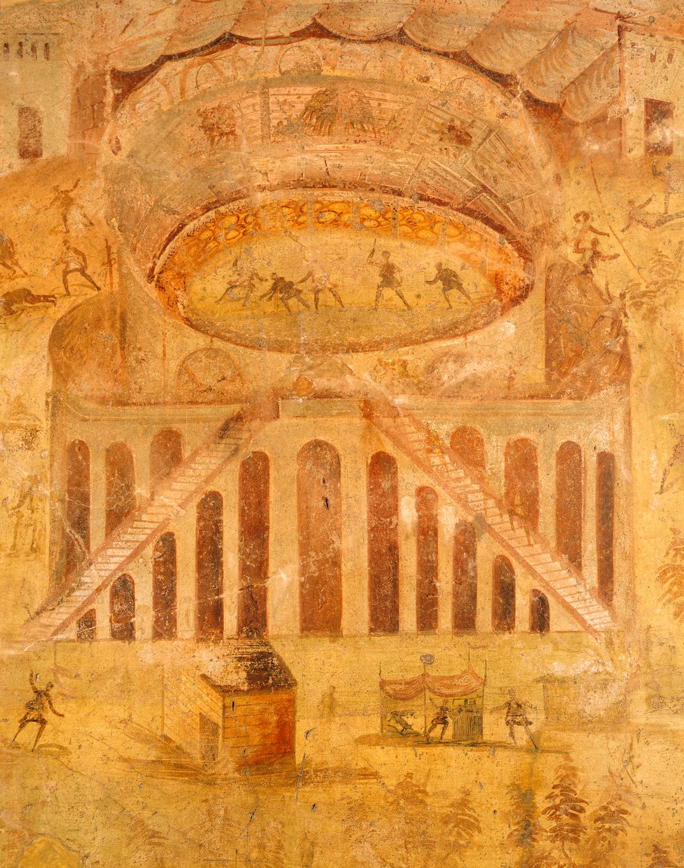 Kalkmaleri, der skildrer skænderi mellem Pompeier og Nocerini i amfiteater, fra Pompeji, Campania, romersk civilisation af Roman Roman
