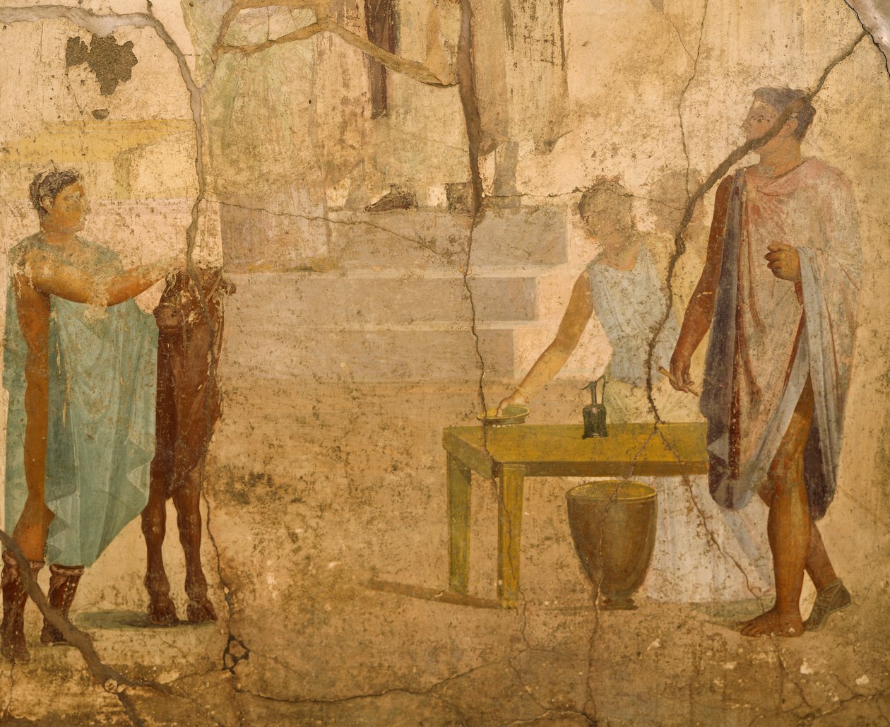 Kalkmaleri, der skildrer offerscene, dekoration fra House of Gilded Cupids, Pompeji, Campania, romersk civilisation af Roman Roman