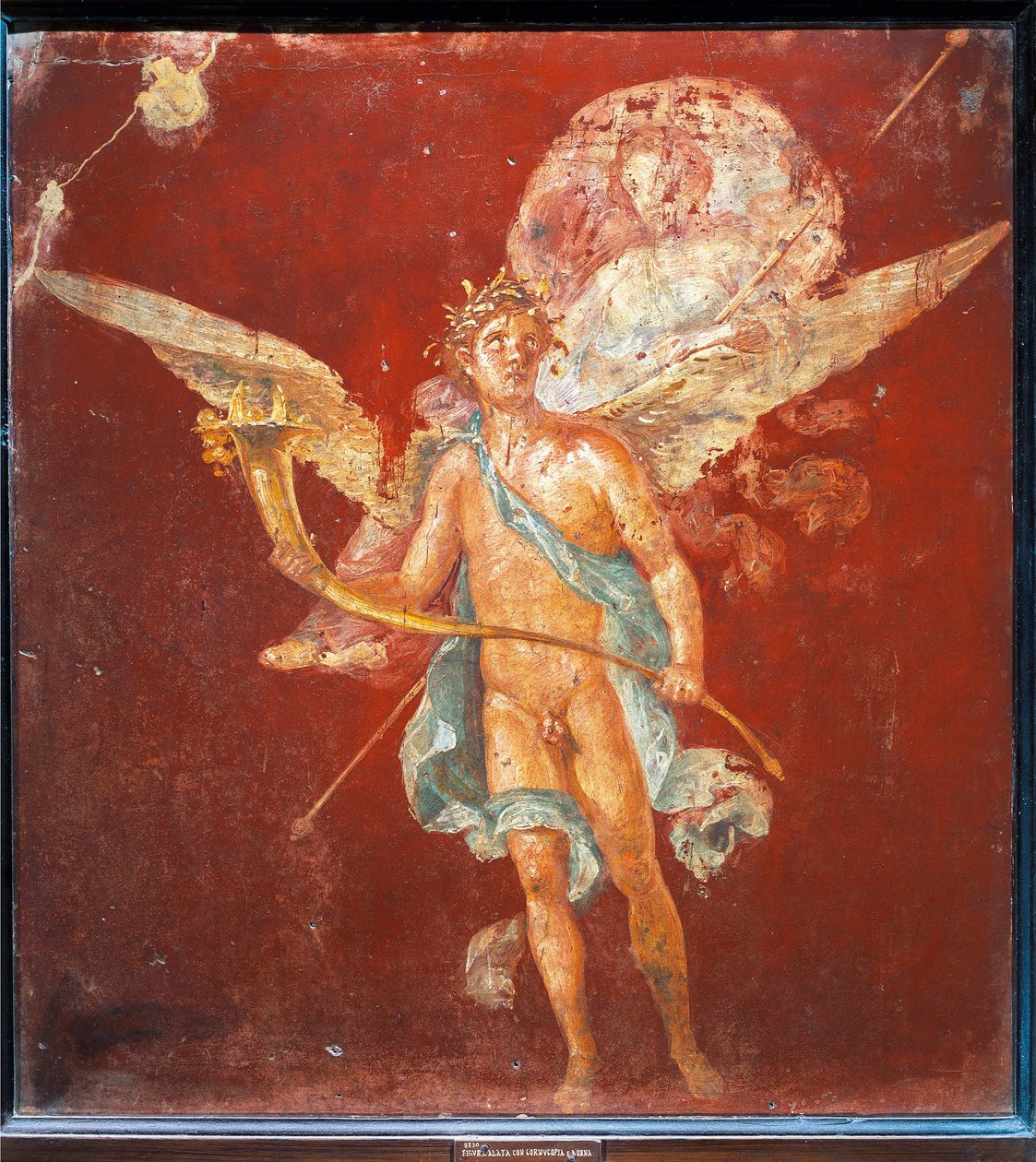 Fresko af bevinget Genius, der bærer en kvinde på sine skuldre, fra House of Naviglio, Pompei, Italien af Roman Roman