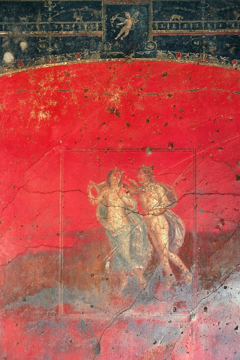 Vettii-taloa lähellä oleva fresko, joka kuvaa kahta mytologista hahmoa, Pompeja (UNESCOn maailmanperintökohde af Roman Roman