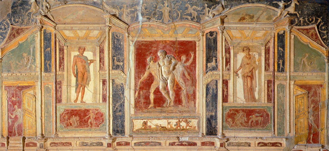 Fresco med vægdekoration, fra House of Meleagro, Pompeji (UNESCOs verdensarvsliste af Roman Roman