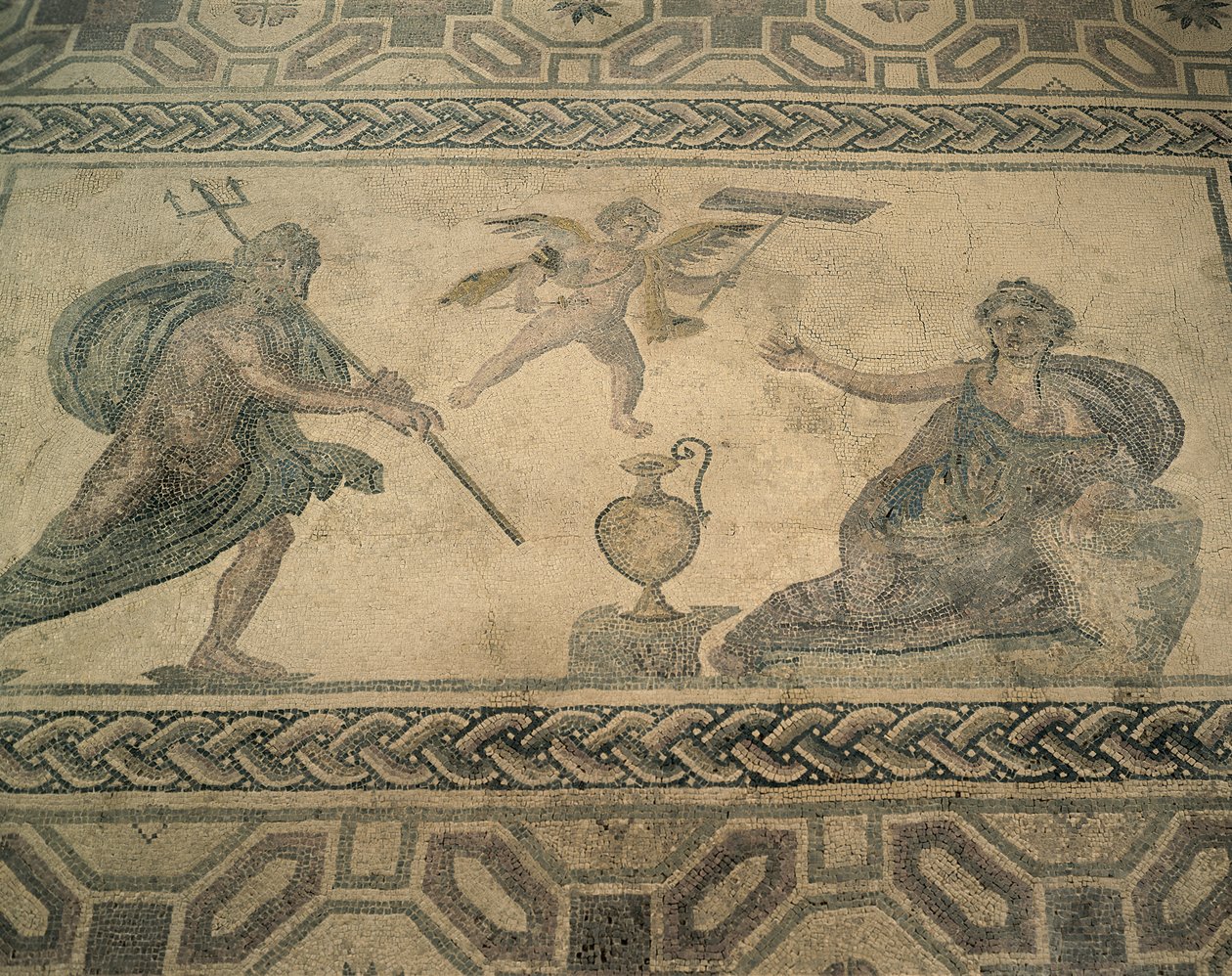 Højvinklet billede af et vægmaleri på gulvet, Paphos, Cypern (Foto) af Roman Roman