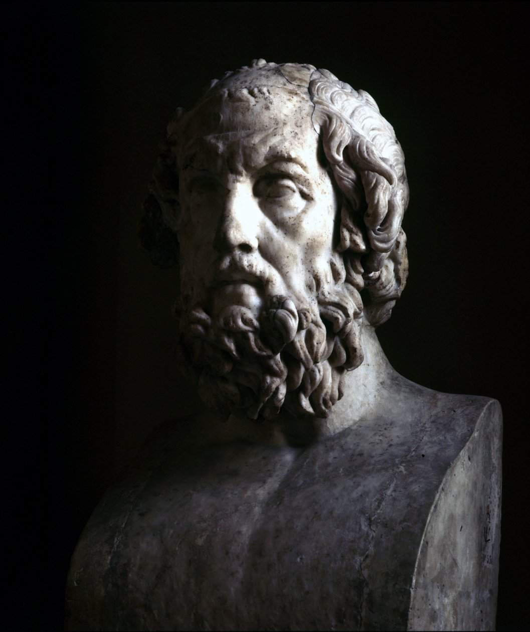 Imaginært portræt af den blinde Homer. Gengivelse af den hellenistiske periode af en buste fra det 2. århundrede f.Kr. Musée du Louvre Paris af Roman Roman