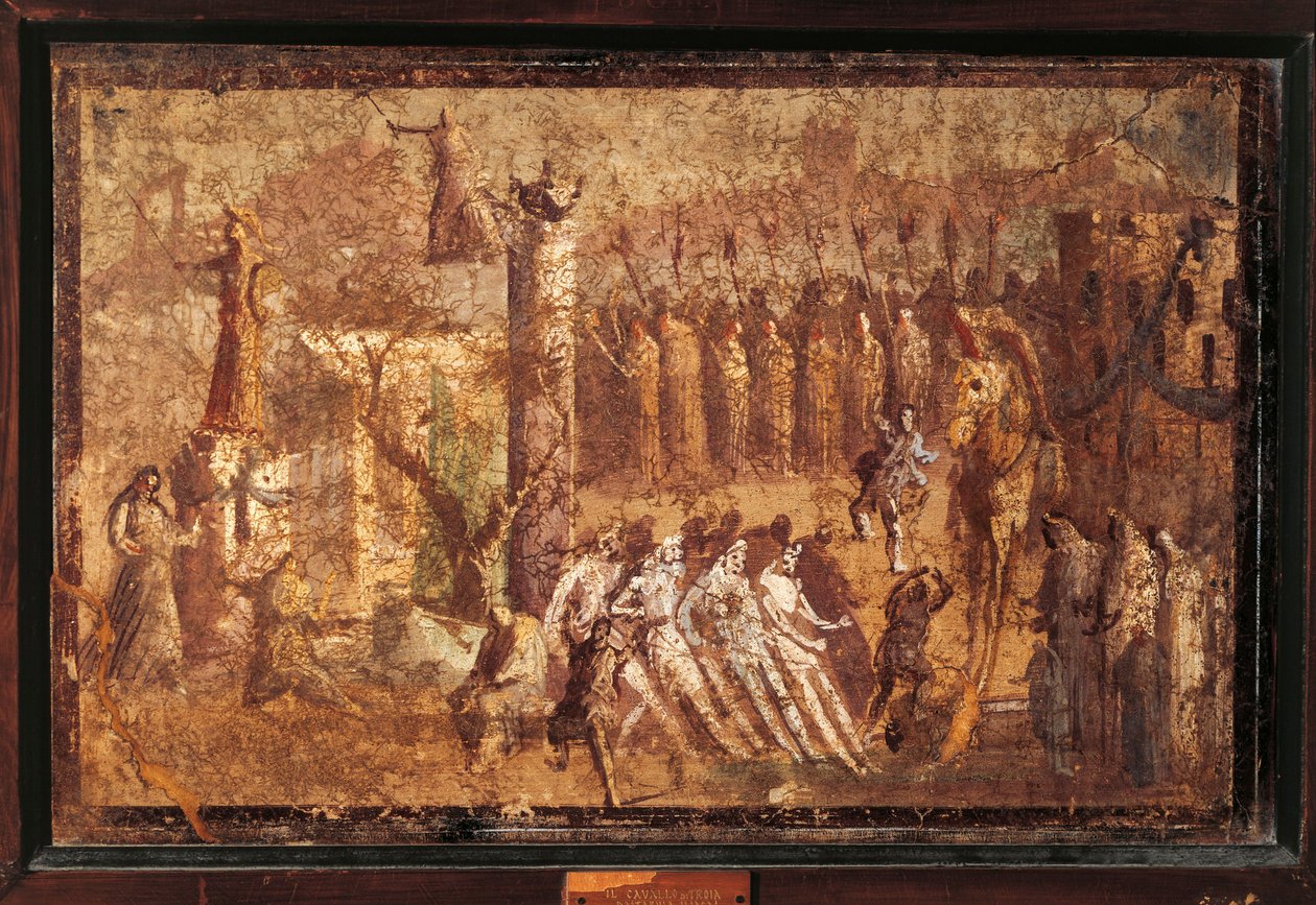 Italien, Campania, Pompeji, Den trojanske hest, fresco af Roman Roman