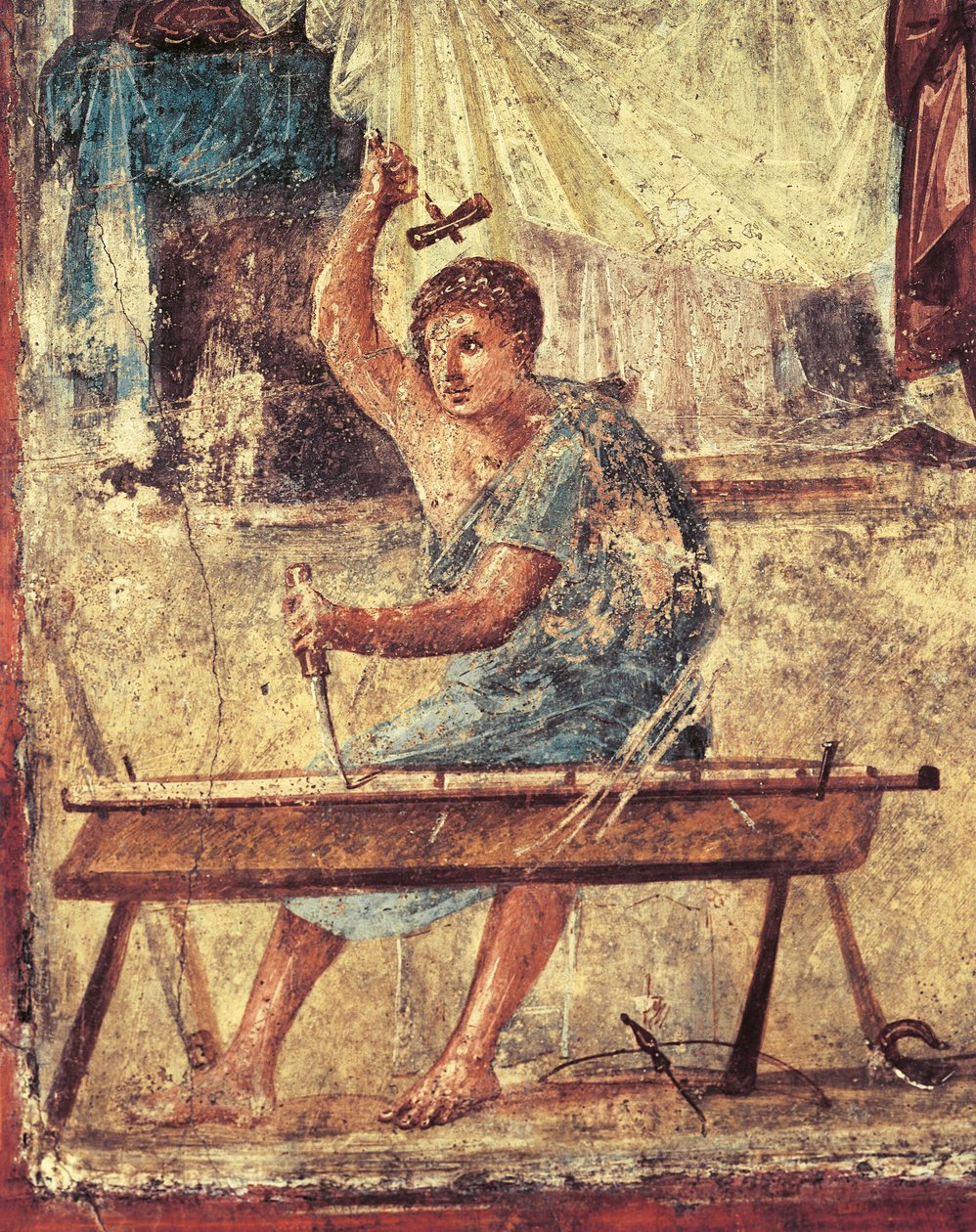 Italia, Campanian alue, Napolin maakunta, Pompei, Vettii-talo, puuseppää kuvaava fresko af Roman Roman