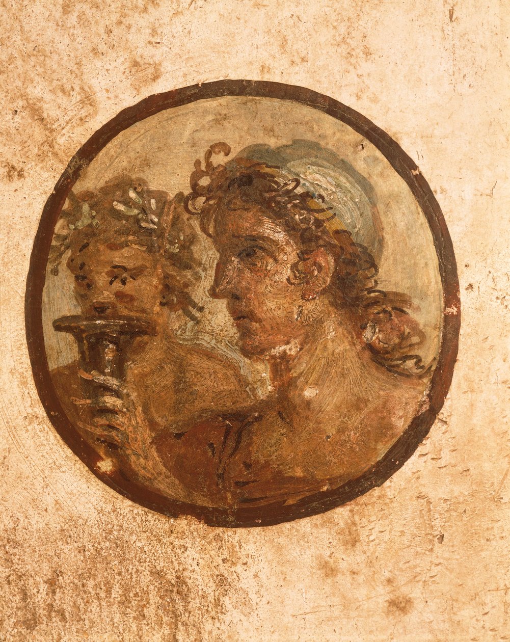 Italia, Napolin maakunta, Campanian alue, Pompei, Loreio Tiburtinon talo, yksityiskohta urheilijoita kuvaavasta fresosta af Roman Roman