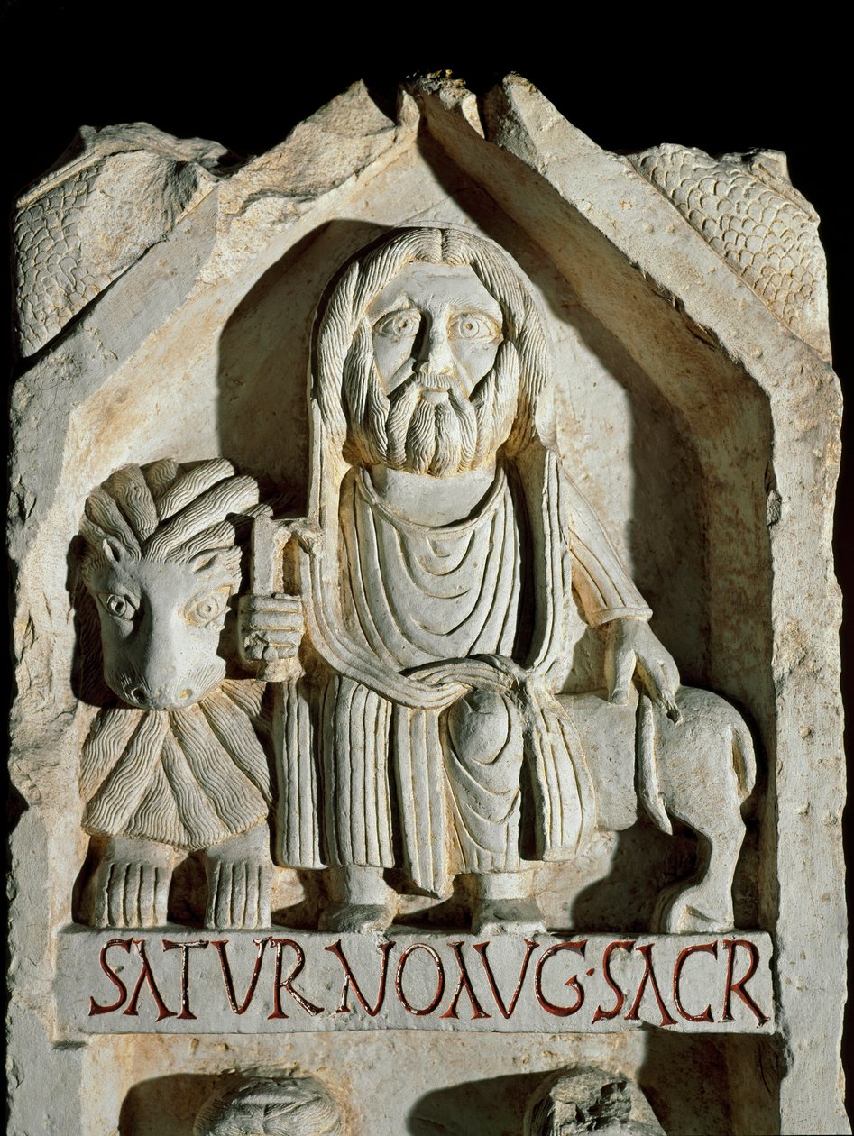 Sen romersk kunst: stele dedikeret til "" Saturn August "" (Saturn August) Roms museum for romersk civilisation af Roman Roman