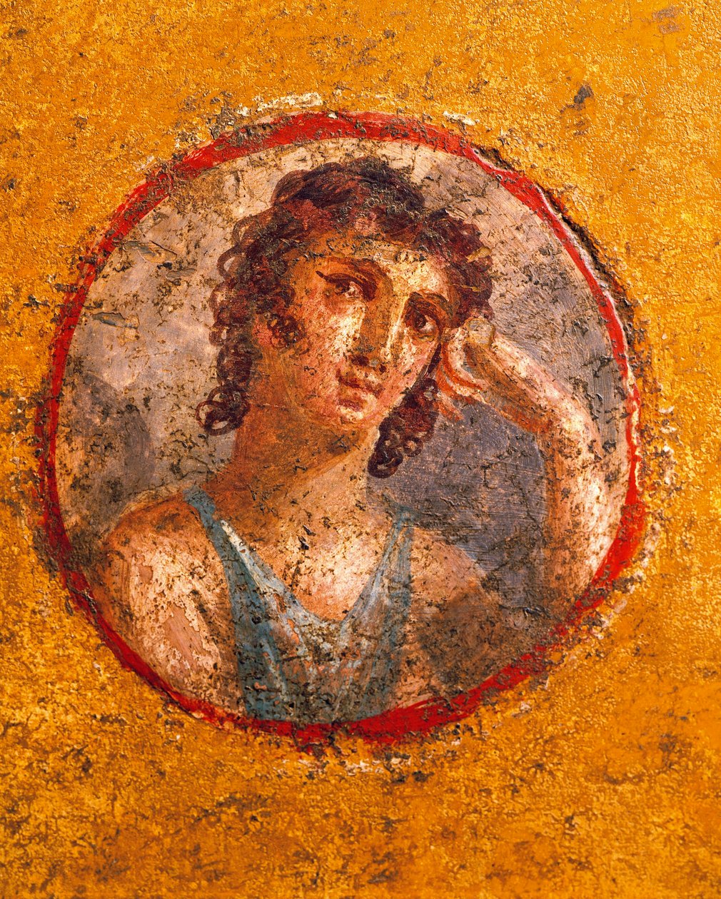 Medaljonki pojan muotokuvalla, fresko, Casa degli Amorini Doratista (Kultaisten Cupidojen talo) Pompejista af Roman Roman