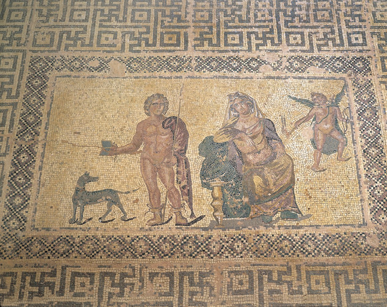 Mosaik, der forestiller Hippolytus og Phaedra, Dionysos hus, romersk villa, Paphos, Cypern (foto) af Roman Roman