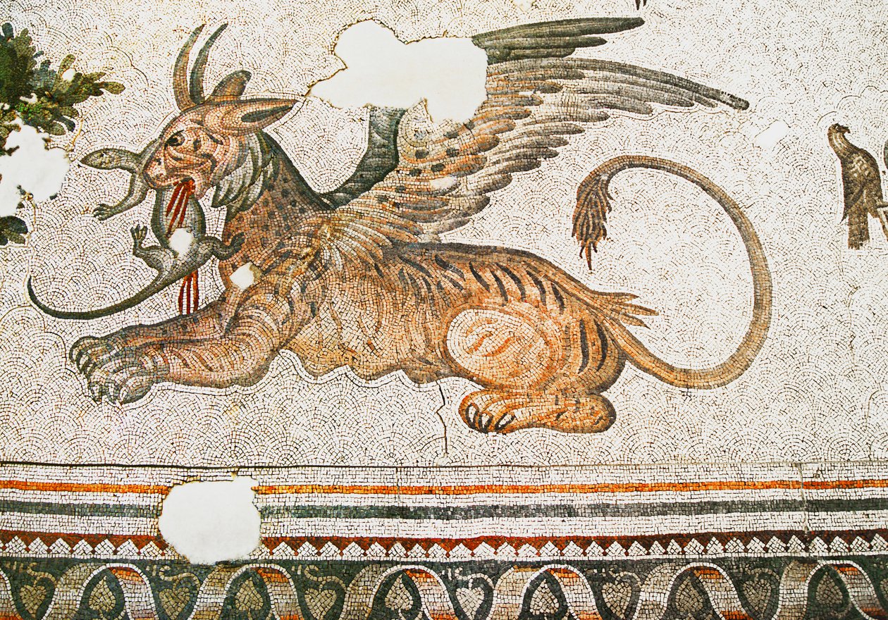 Mosaik, der viser en Tigress-Griffon, der spiser et firben, Arasta Bazaar, Sultan Ahmet-moskeen, Istanbul. af Roman Roman