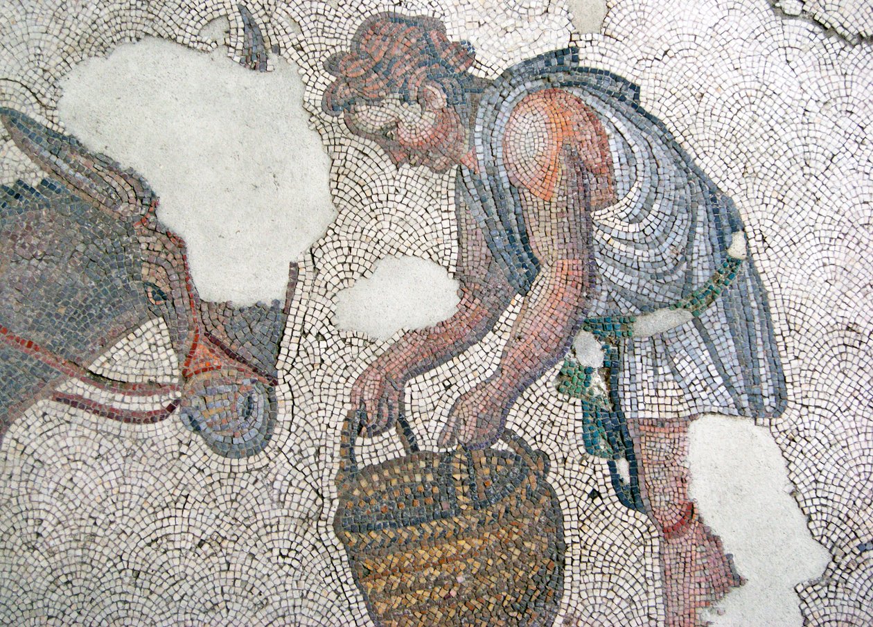 Mosaik, der forestiller en mand, der fodrer sit muldyr, Arasta Bazaar, Sultan Ahmet-moskeen, Istanbul. af Roman Roman