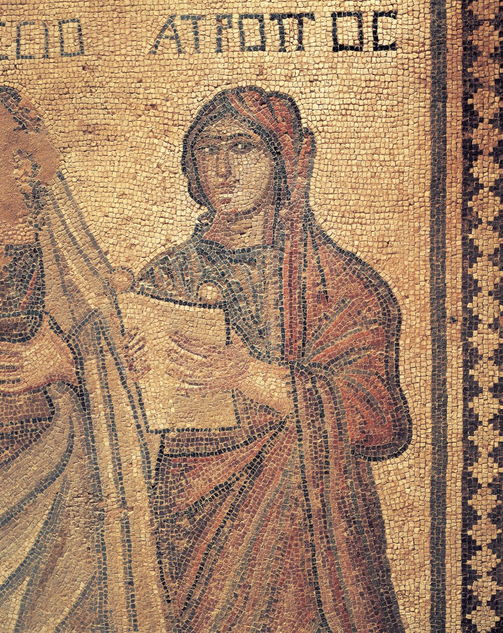 Mosaik, der viser ung kvinde, der læser, Theseus