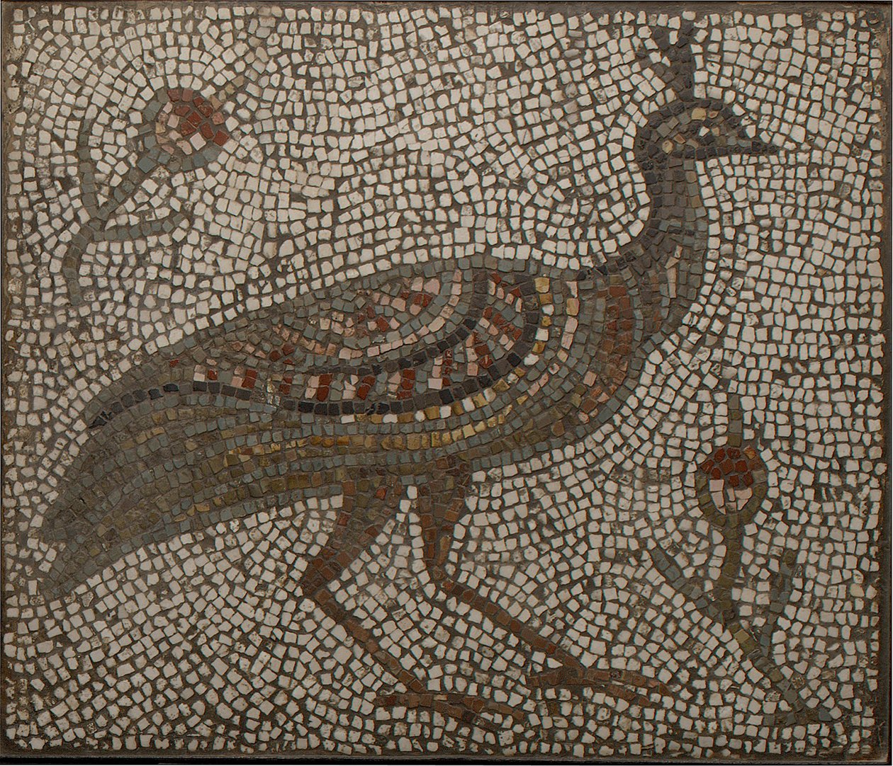 Mosaik med påfugl og blomster, 3.-4. århundrede (mosaik) af Roman Roman