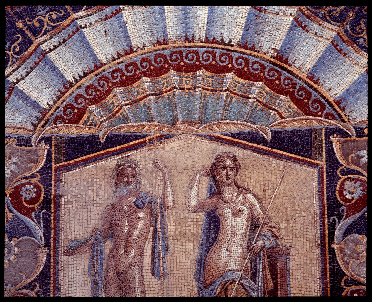 Neptun og Amfitrit. Detalje af en vægmosaik fra triklinium i Casa di Nettuno e Amfitrite, 5. århundrede f.Kr.-1. århundrede e.Kr. af Roman Roman
