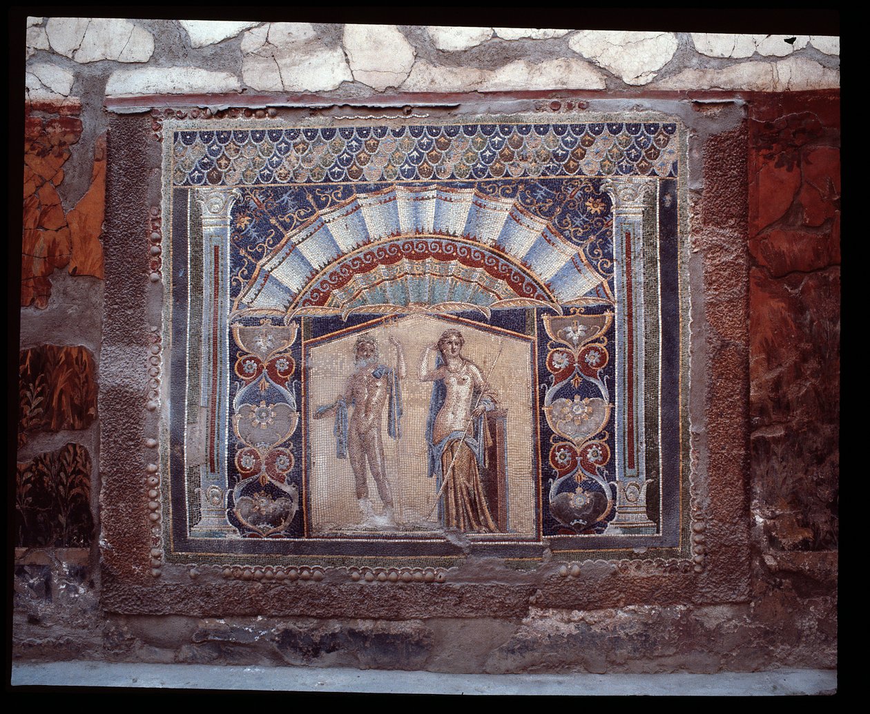 Neptun og Amfitrit. Vægmosaik fra triklinium i Casa di Nettuno e Amphitrite, 5. århundrede f.Kr.-1. århundrede e.Kr. af Roman Roman