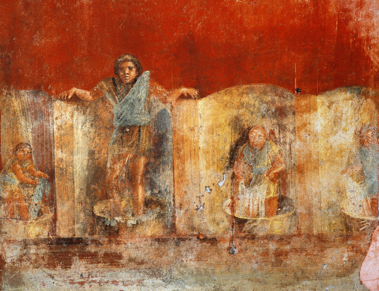 Søjlefresko af uldfremstilling, fra Pompei, Fullonica af Veranio Ipseo af Roman Roman