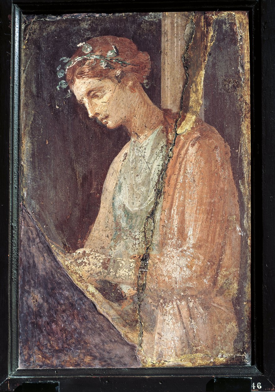 Profilportræt af en ung kvinde fra Italien, Campania, Pompeji, maleri på gips, 55-79 e.Kr. af Roman Roman