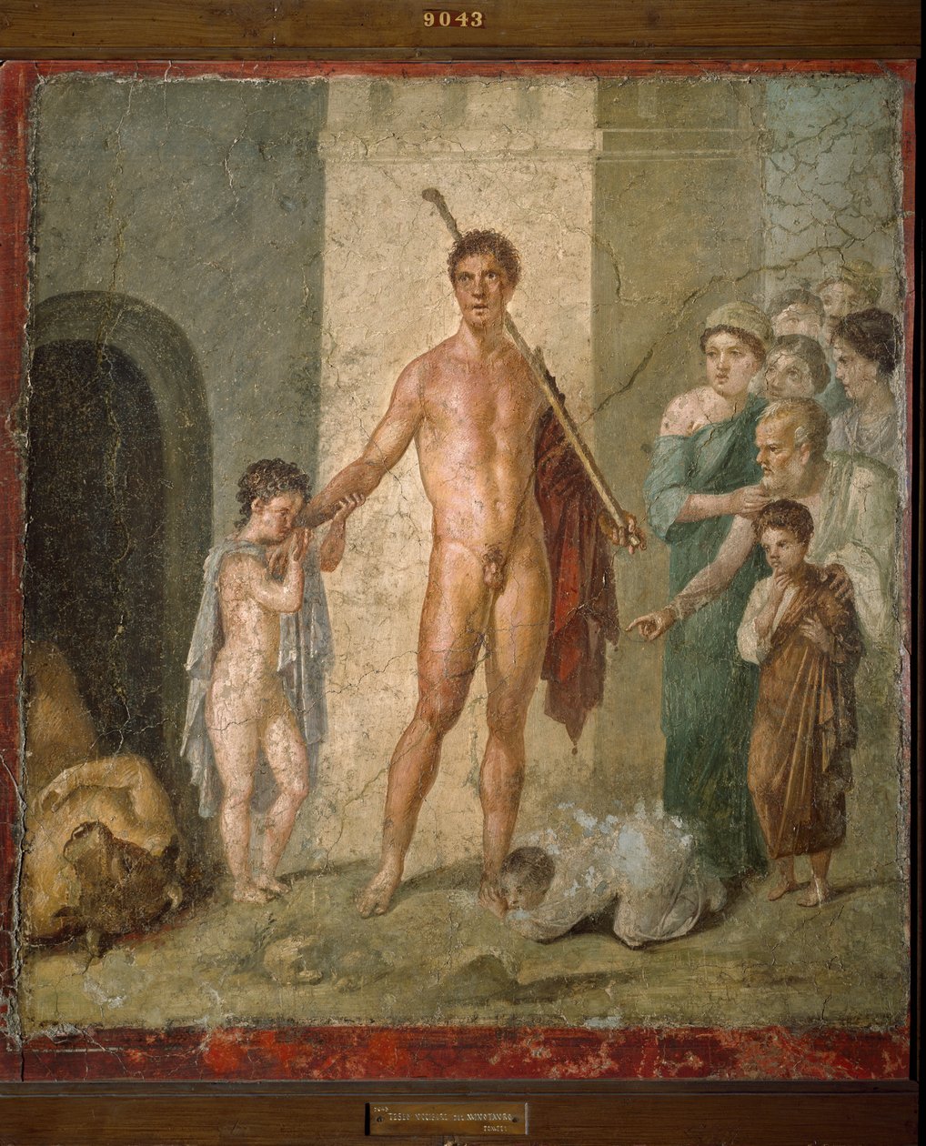 Repræsentation af Thesee, heltene fra den græske mytologi, der befrier de syv unge mænd fra labyrinten efter minotaurens triumf. Fresko fra Villa de Gavius Rufus i Pompei. Svag. 88x97 cm Arkæologisk museum i Napoli - romersk kunst: repræsentation o af Roman Roman