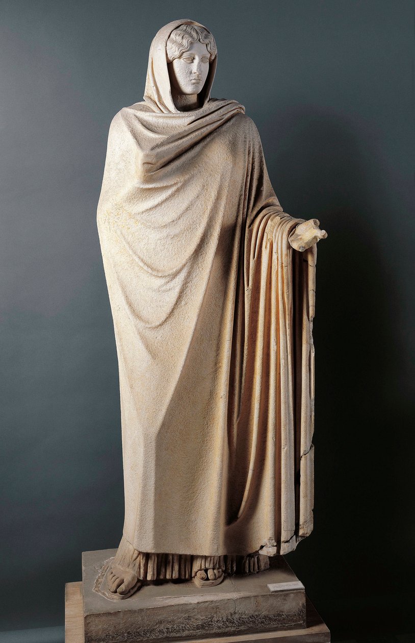 Romersk kunst: "" Aphrodite Sosandra"" Marmorskulptur fra det 1. århundrede efter en græsk original af Calamis (Kalamis) fra det 5. århundrede f.Kr. Bærretter (Baia), Italien. Napoli, det nationale arkæologiske museum af Roman Roman