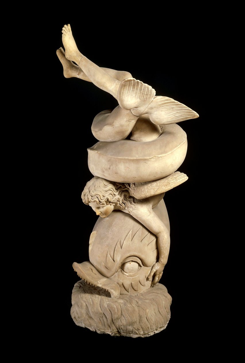 Romersk kunst: "" Eros på en delfin "" Skulptur efter en græsk original. Napoli, det nationale arkæologiske museum af Roman Roman