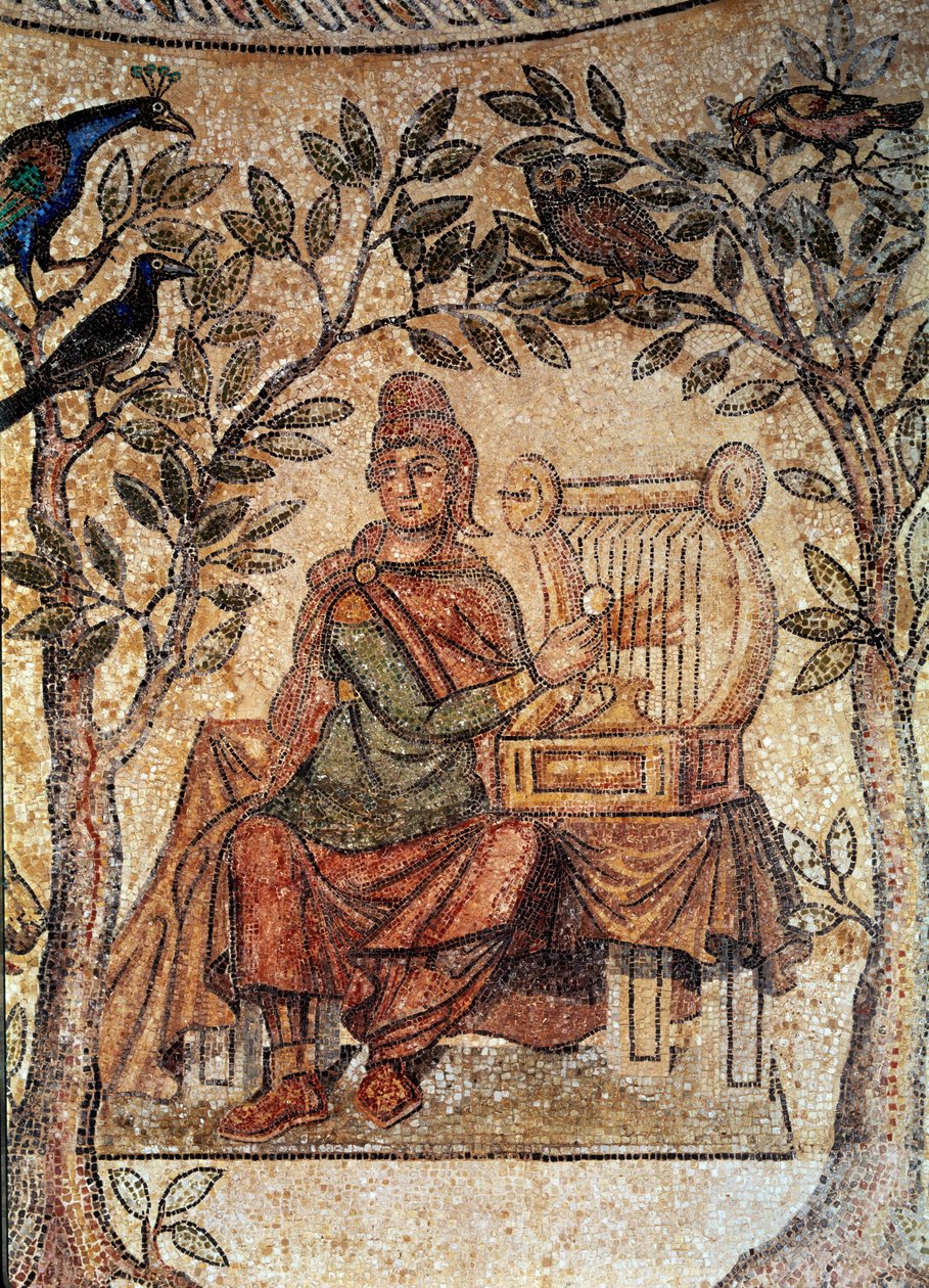 Romersk kunst: Orphee charmerende fugle. Mosaik fra Blanzy-les-Fisms. Lyon, Museum of Fine Arts af Roman Roman