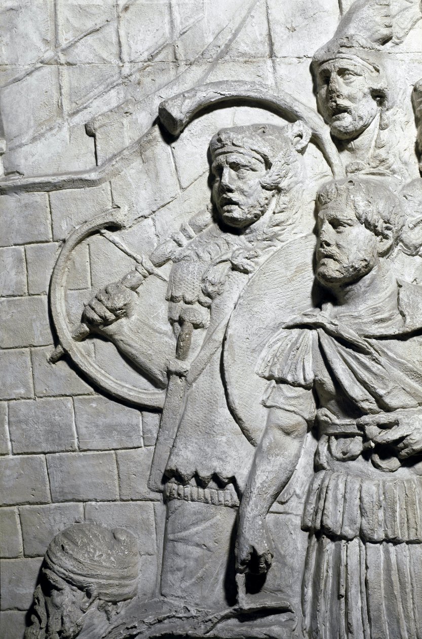 Romersk kunst: ""romerske krigere under den første krig i Dacia"" Form fra 1862, der gengiver basreliefferne af søjlen Trajan (søjle Trajane) (Colonna Traiana) i Rom bygget under kejser Trajans regeringstid (53-117) . Trajane-søjlen mindes af Roman Roman