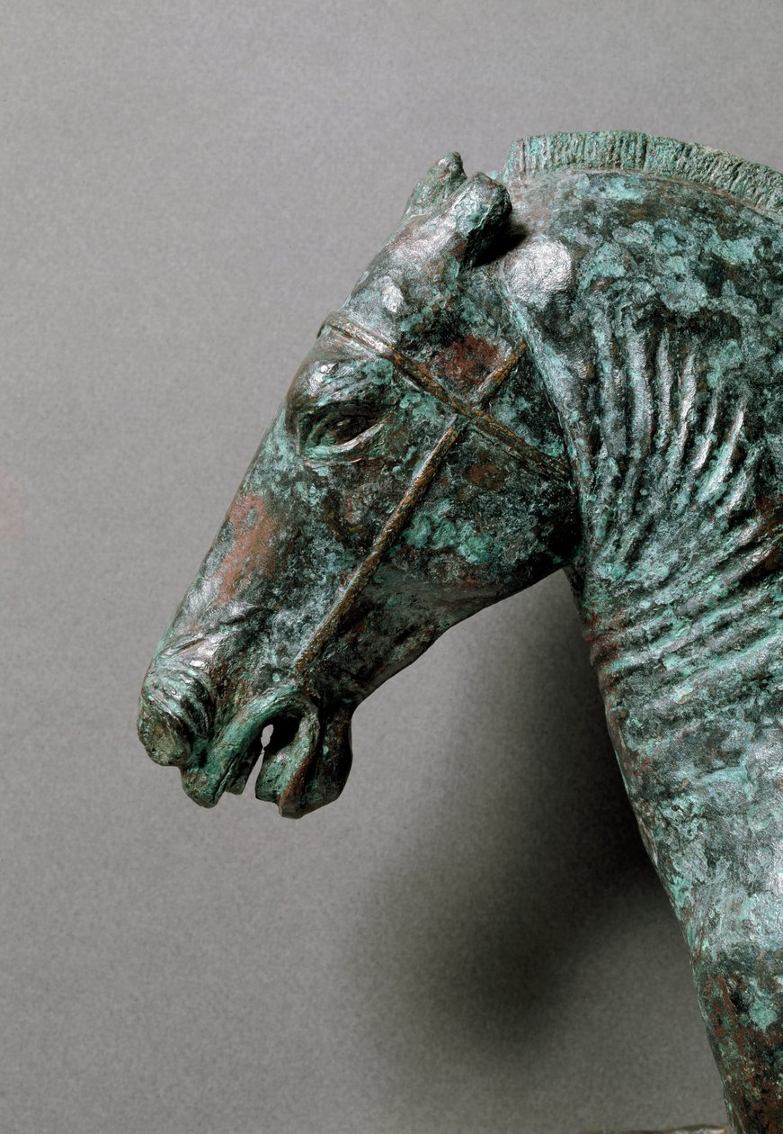 Romersk kunst: "" Galoperende hest"" Detalje. Bronzeskulptur fra Cerro al Calvario af Roman Roman