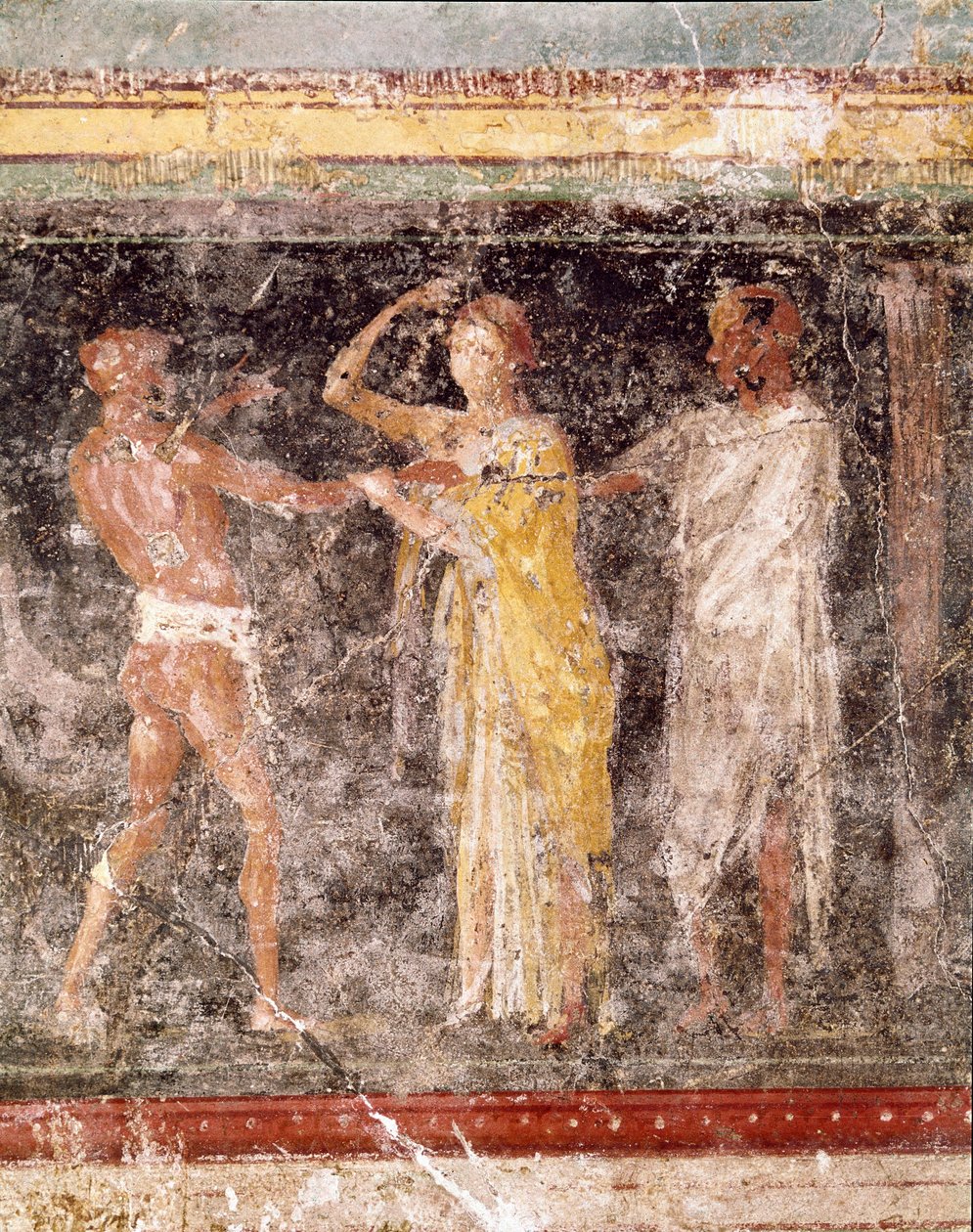 Romersk kunst: kampscene mellem en mand og en kvinde, fra frisen i værelse C, Villa Farnesina (romersk kunst: kampscene mellem en mand og en kvinde, fra frisen i værelse C, Villa farnesina) Rom museo nazionale romano af Roman Roman