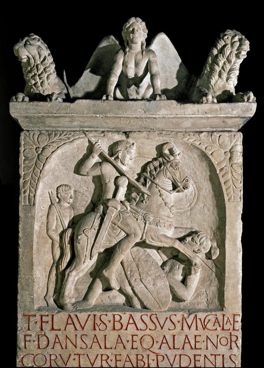 Roman kunst: Begravelsesstele fra aristokraten og den romerske politiker Flavius Bassus Herculanus (kendt omkring 449-452) 5. århundrede e.Kr. Rom, Museo Della Civilta Romana af Roman Roman