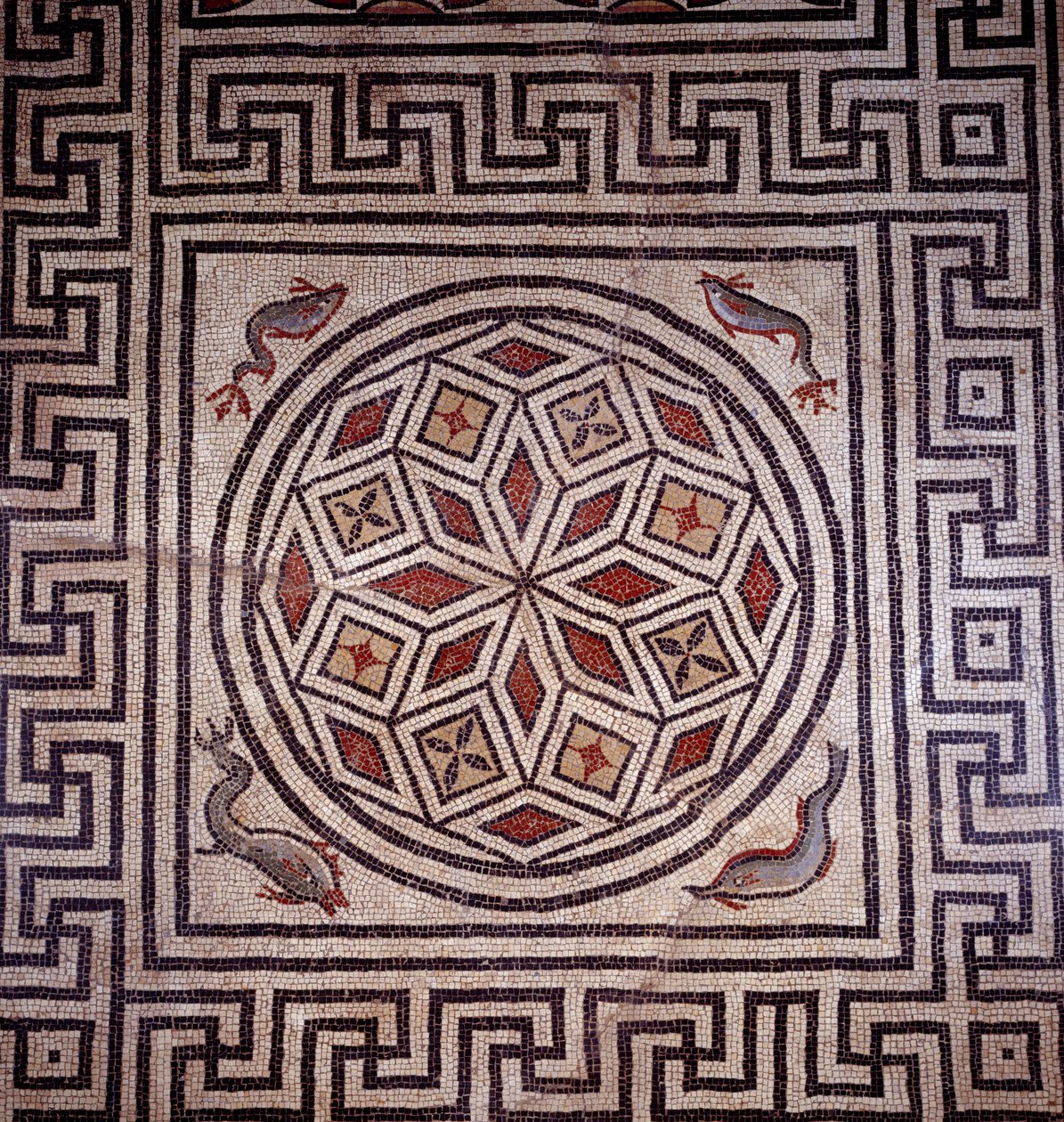 Romersk kunst: mosaik dekoreret af delfiner. Nimes, arkæologisk museum. af Roman Roman