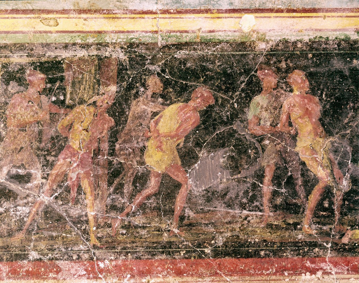 Romersk kunst: slaver - detalje af fresken af frisen i værelse C, Villa Farnesina (romersk kunst: slaver, fra frisen i værelse C, Villa farnesina) Rom museo nazionale romano af Roman Roman