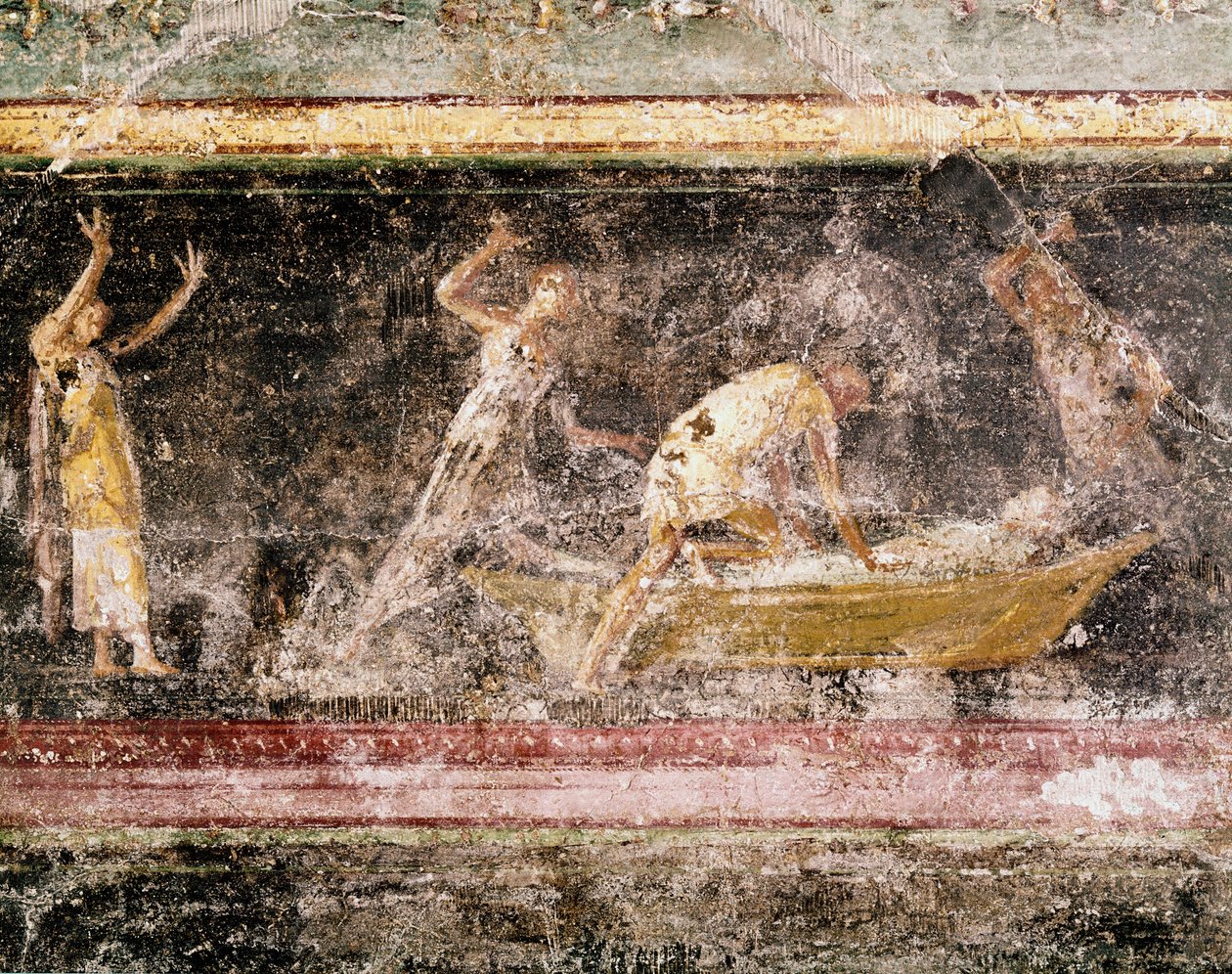 Romersk kunst: dommen fra Bakenranef (Bocchoris) konge af Egypten - detalje af fresken af frisen i værelse C, villa Farnesina (romersk kunst: dom af kong Bocchoris, fra frisen i værelse C, Villa farnesina) Rom museo nazionale romano af Roman Roman